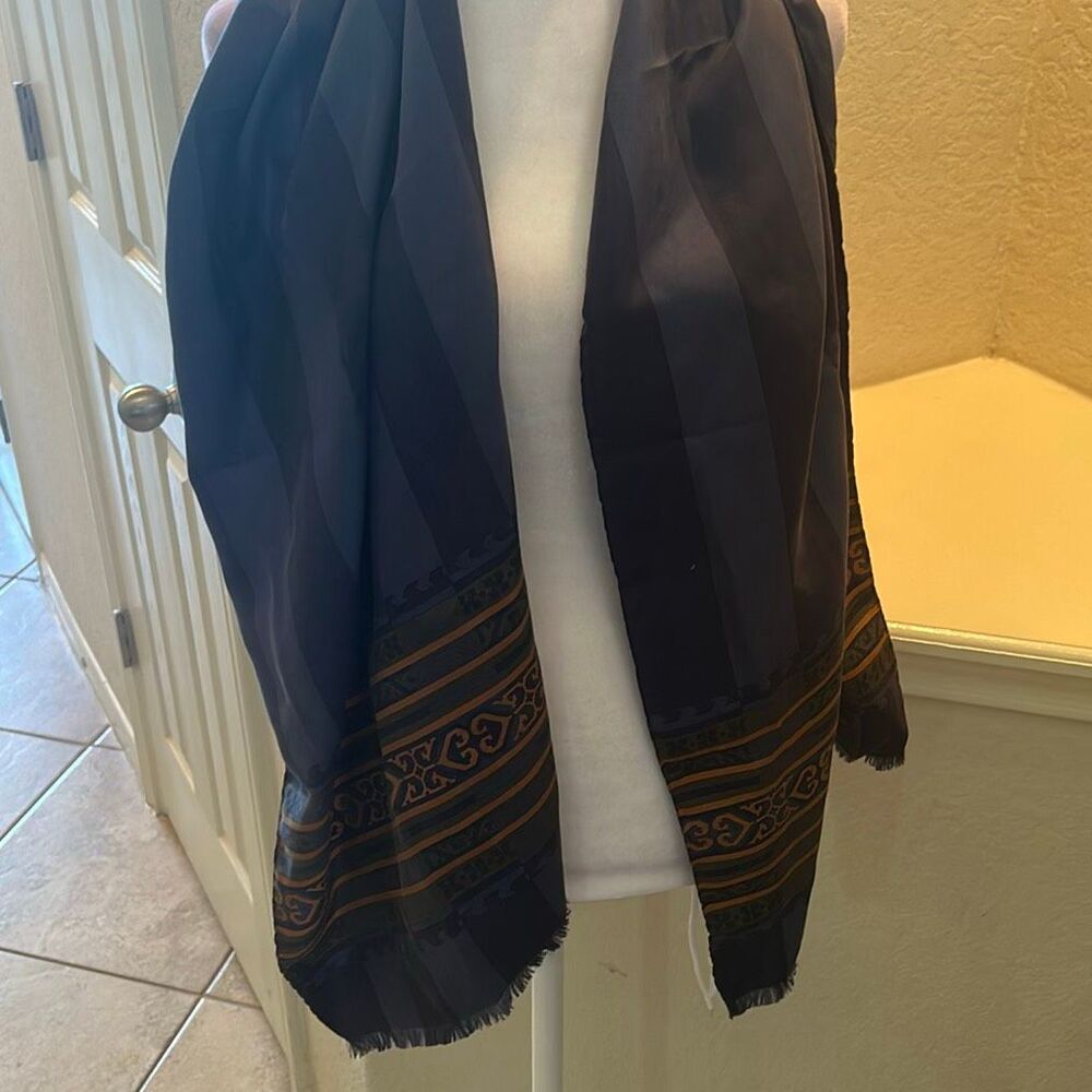 Christian Dior Silk Neck Scarf Navy Blue Stripe Baroque Preppy Old Money Luxury - Picture 2 of 10